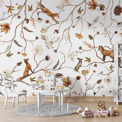 Playful Forest wallpaper mural in a children’s playroom table