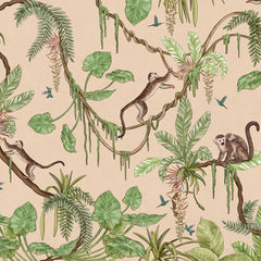 Close-up of the Playful Monkeys – Beige wallpaper mural