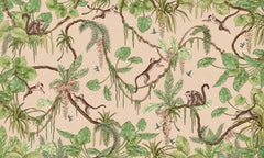Playful Monkeys – Beige wallpaper mural by Kikki Belle