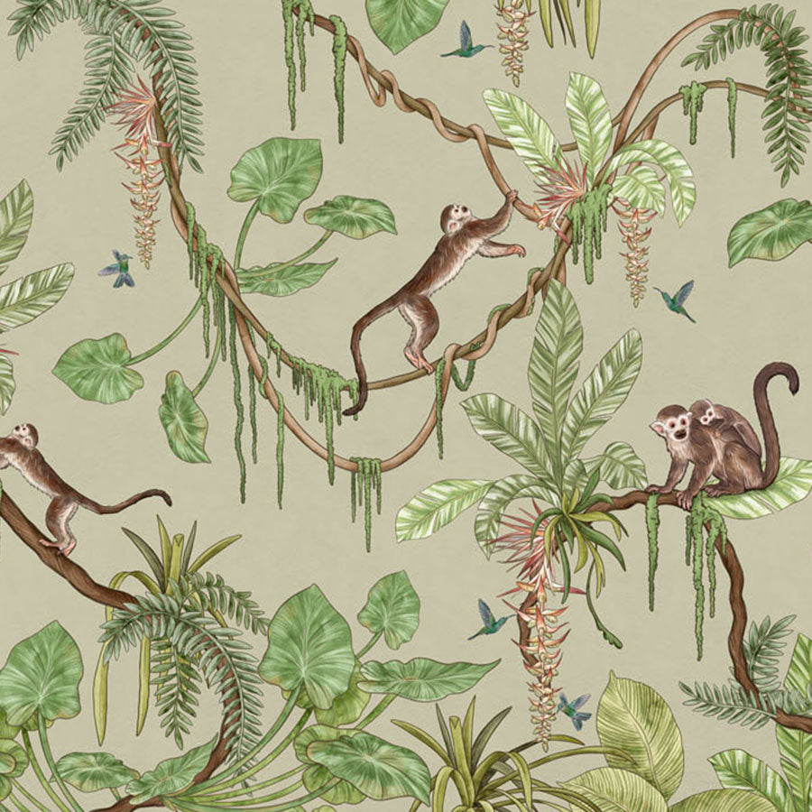 Close-up of the Playful Monkeys – Green wallpaper mural
