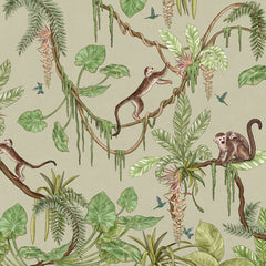 Close-up of the Playful Monkeys – Green wallpaper mural