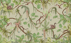 Playful Monkeys – Green wallpaper mural by Kikki Belle