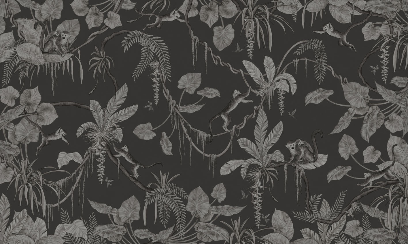 Playful Monkeys – Monochrome Black wallpaper mural by Kikki Belle
