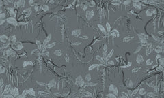 Playful Monkeys – Monochrome Blue wallpaper mural by Kikki Belle