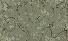 Playful Monkeys – Monochrome Green wallpaper mural by Kikki Belle