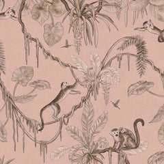 Close-up of the Playful Monkeys – Monochrome Pink wallpaper mural