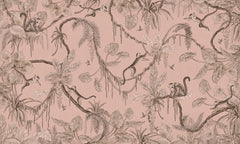 Playful Monkeys – Monochrome Pink wallpaper mural by Kikki Belle