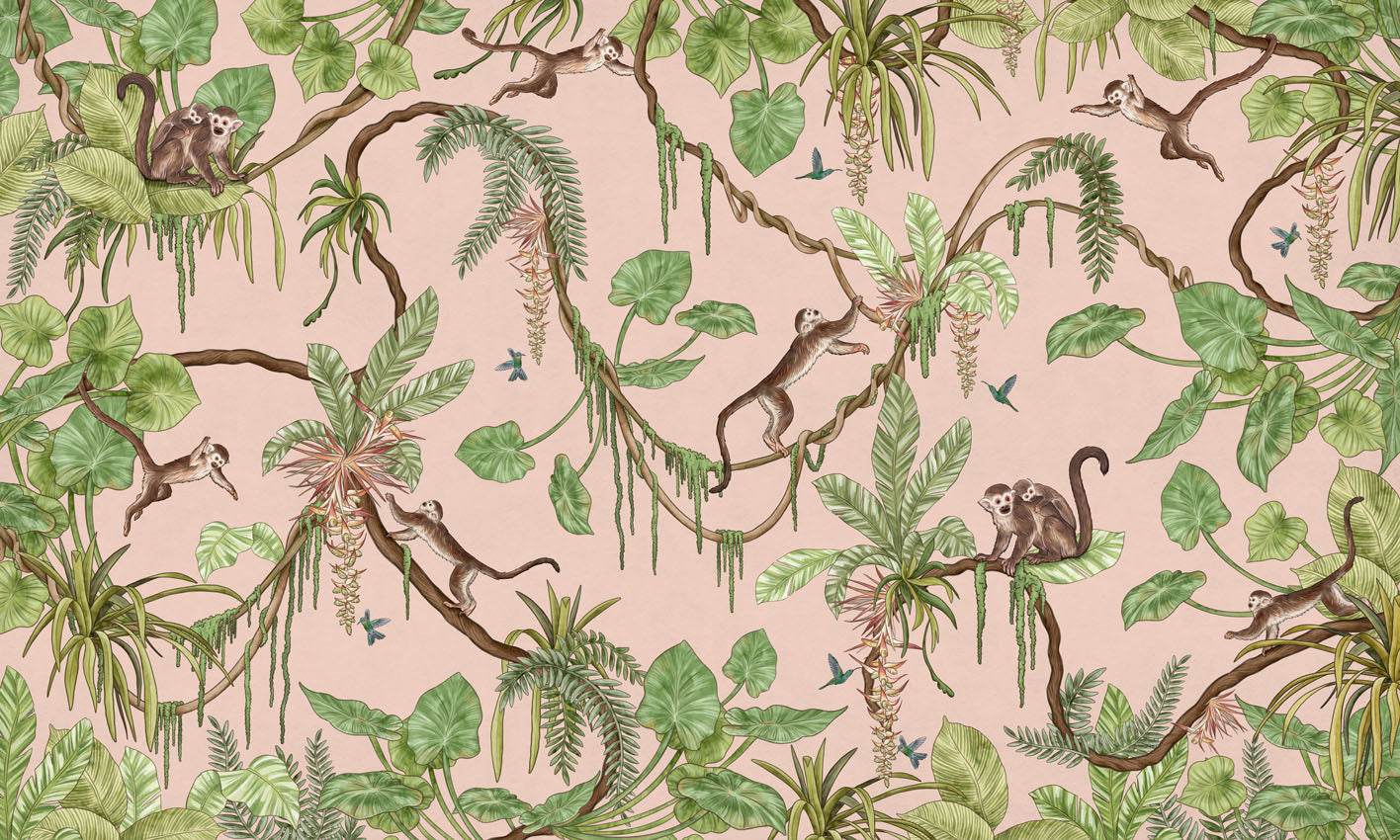 Playful Monkeys – Pink wallpaper mural by Kikki Belle