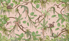 Playful Monkeys – Pink wallpaper mural by Kikki Belle