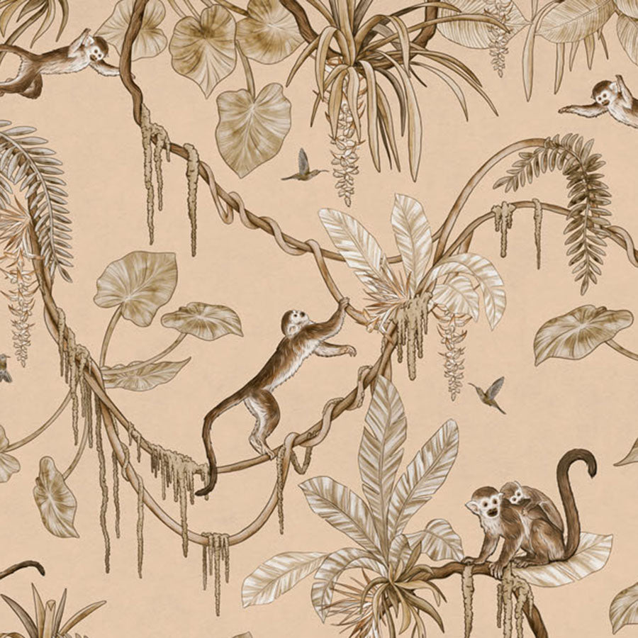 Close-up of the Playful Monkeys – Vintage Beige wallpaper mural