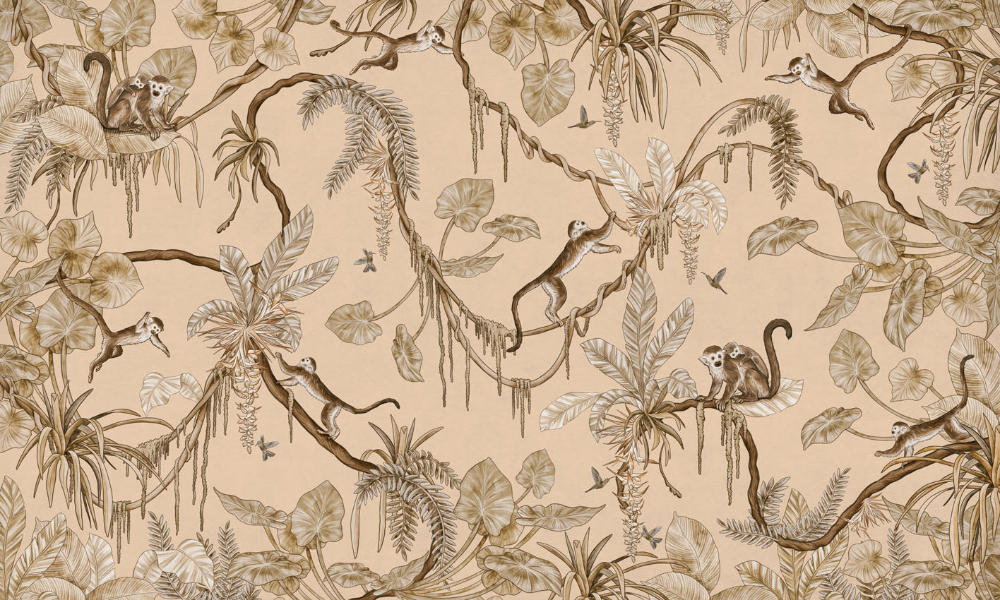 Playful Monkeys – Vintage Beige wallpaper mural by Kikki Belle