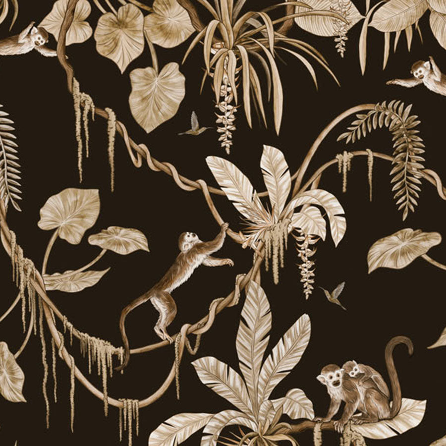 Close-up of the Playful Monkeys – Vintage Black wallpaper mural
