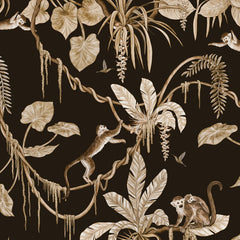 Close-up of the Playful Monkeys – Vintage Black wallpaper mural