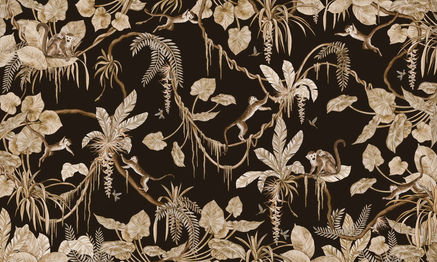 Playful Monkeys – Vintage Black wallpaper mural by Kikki Belle