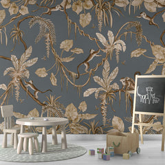 Playful Monkeys – Vintage Blue wallpaper mural in a chalkboard