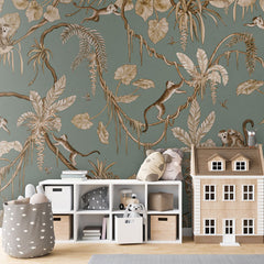 Playful Monkeys – Vintage Green wallpaper mural in a dolls house