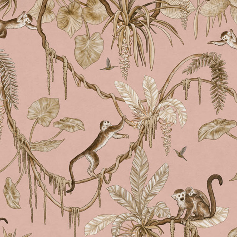Close-up of the Playful Monkeys – Vintage Pink wallpaper mural