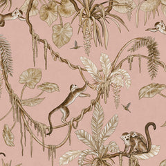 Close-up of the Playful Monkeys – Vintage Pink wallpaper mural