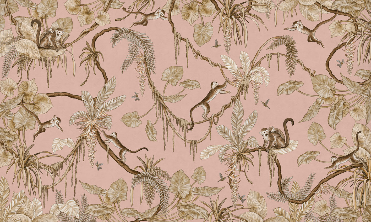 Playful Monkeys – Vintage Pink wallpaper mural by Kikki Belle