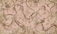 Playful Monkeys – Vintage Pink wallpaper mural by Kikki Belle