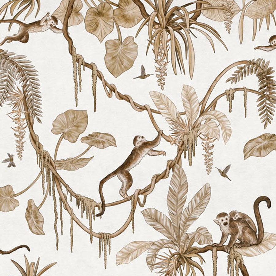 Close-up of the Playful Monkeys – Vintage White wallpaper mural