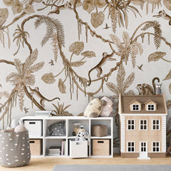 Playful Monkeys – Vintage White wallpaper mural in a dolls house
