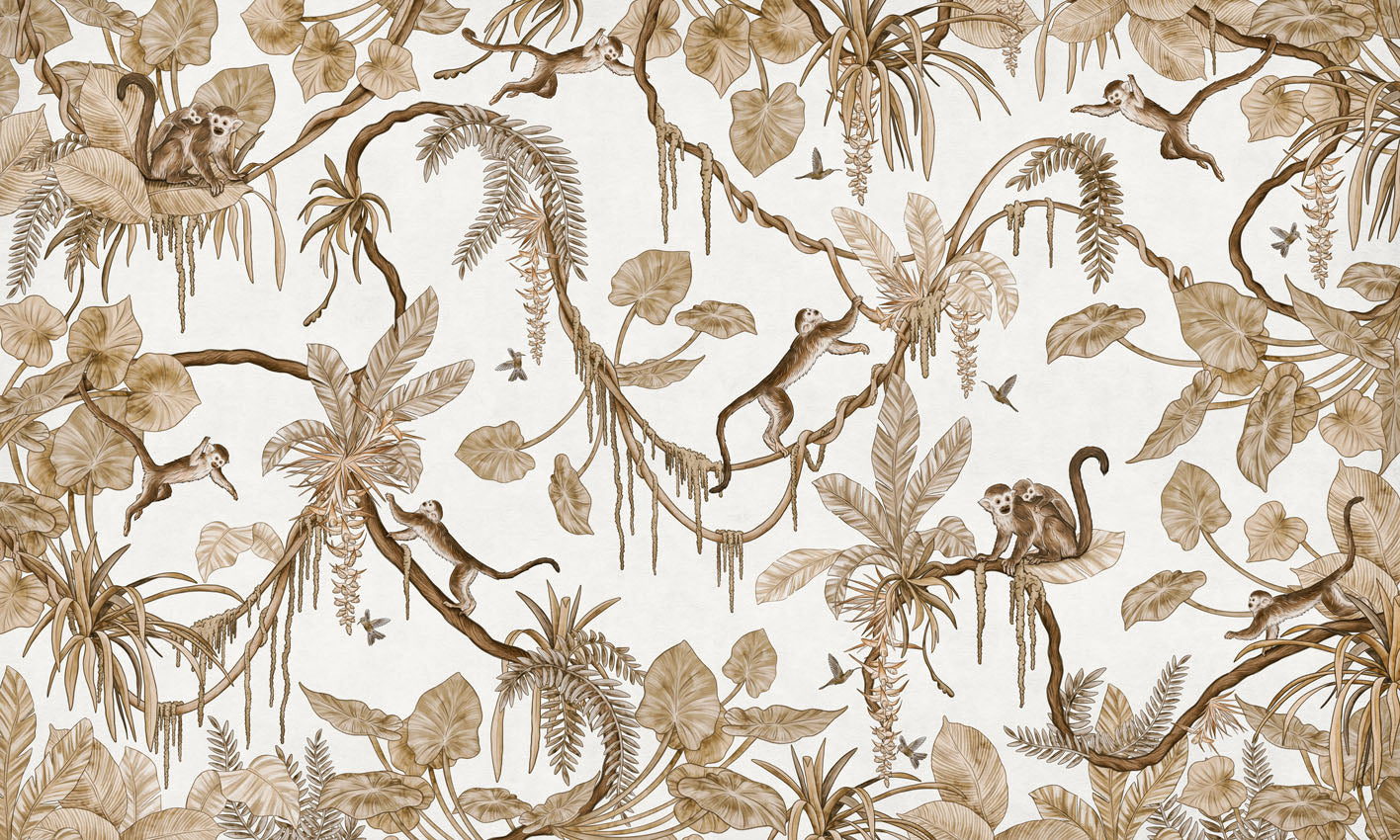 Playful Monkeys – Vintage White wallpaper mural by Kikki Belle