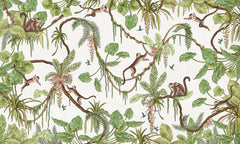 Playful Monkeys – White wallpaper mural by Kikki Belle