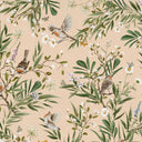 Close-up of the Playful Robins – Beige wallpaper mural