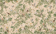 Playful Robins – Beige wallpaper mural by Kikki Belle