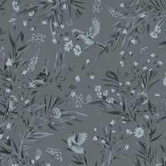 Close-up of the Playful Robins – Monochrome Blue wallpaper mural