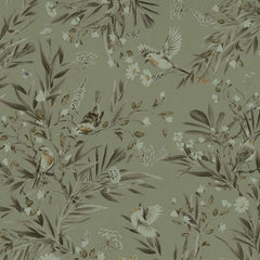 Close-up of the Playful Robins – Monochrome Green wallpaper mural