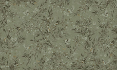 Playful Robins – Monochrome Green wallpaper mural by Kikki Belle