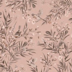 Close-up of the Playful Robins – Monochrome Pink wallpaper mural