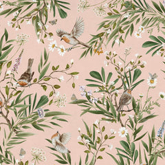 Close-up of the Playful Robins – Pink wallpaper mural