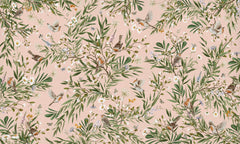 Playful Robins – Pink wallpaper mural by Kikki Belle