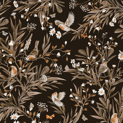Close-up of the Playful Robins – Vintage Black wallpaper mural
