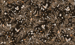 Playful Robins – Vintage Black wallpaper mural by Kikki Belle