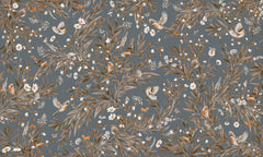 Playful Robins – Vintage Blue wallpaper mural by Kikki Belle