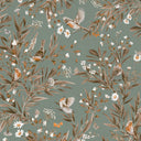 Close-up of the Playful Robins – Vintage Green wallpaper mural