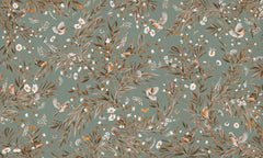 Playful Robins – Vintage Green wallpaper mural by Kikki Belle
