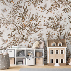 Playful Robins – Vintage White wallpaper mural in a dolls house