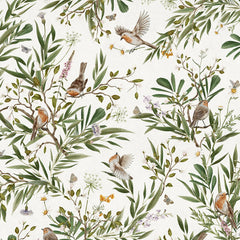 Close-up of the Playful Robins – White wallpaper mural