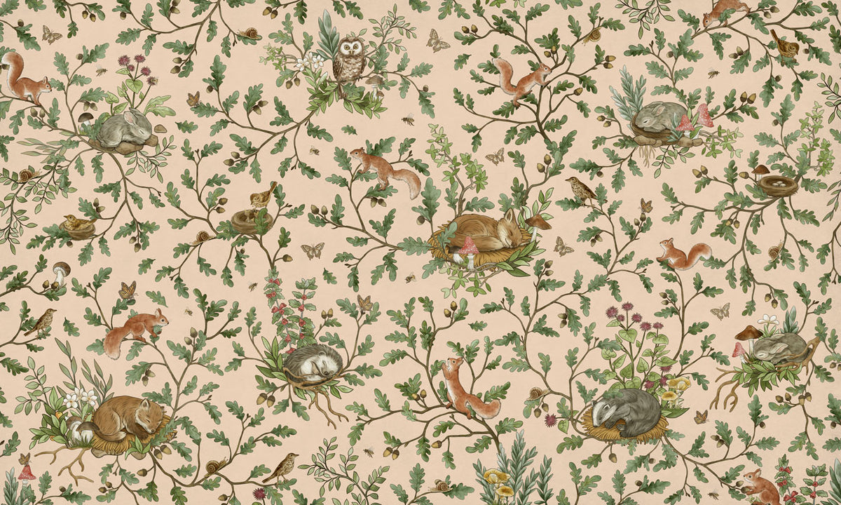 Playful Woods – Beige wallpaper mural by Kikki Belle