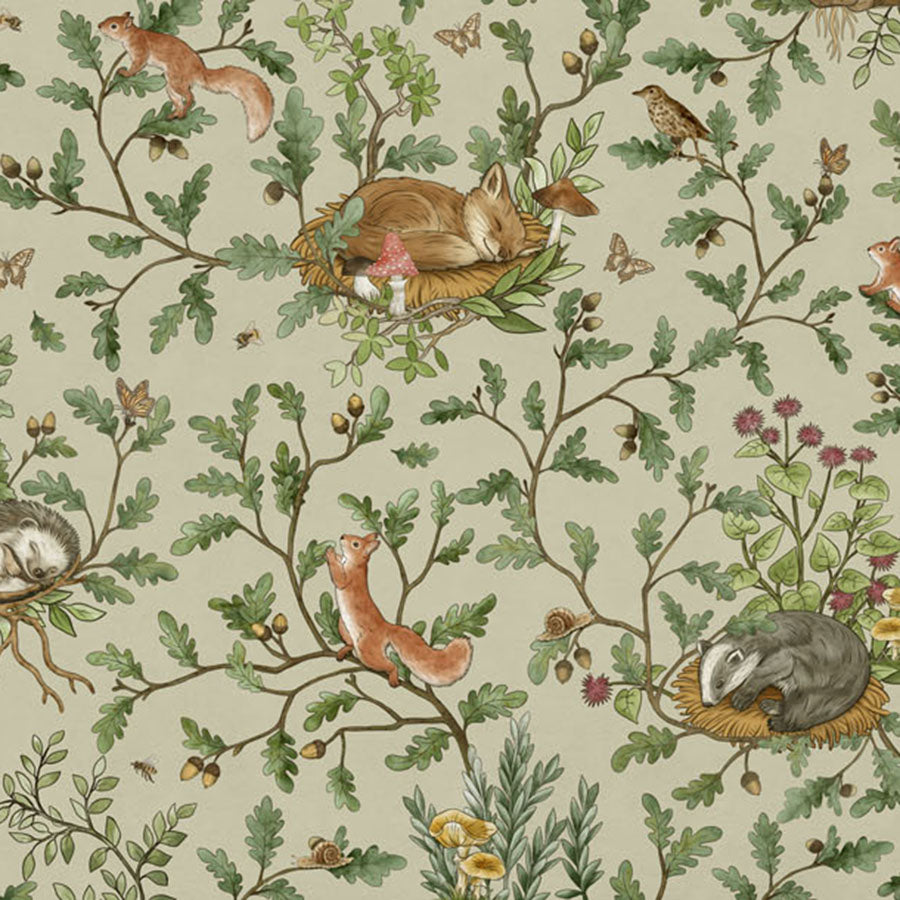 Close-up of the Playful Woods – Green wallpaper mural