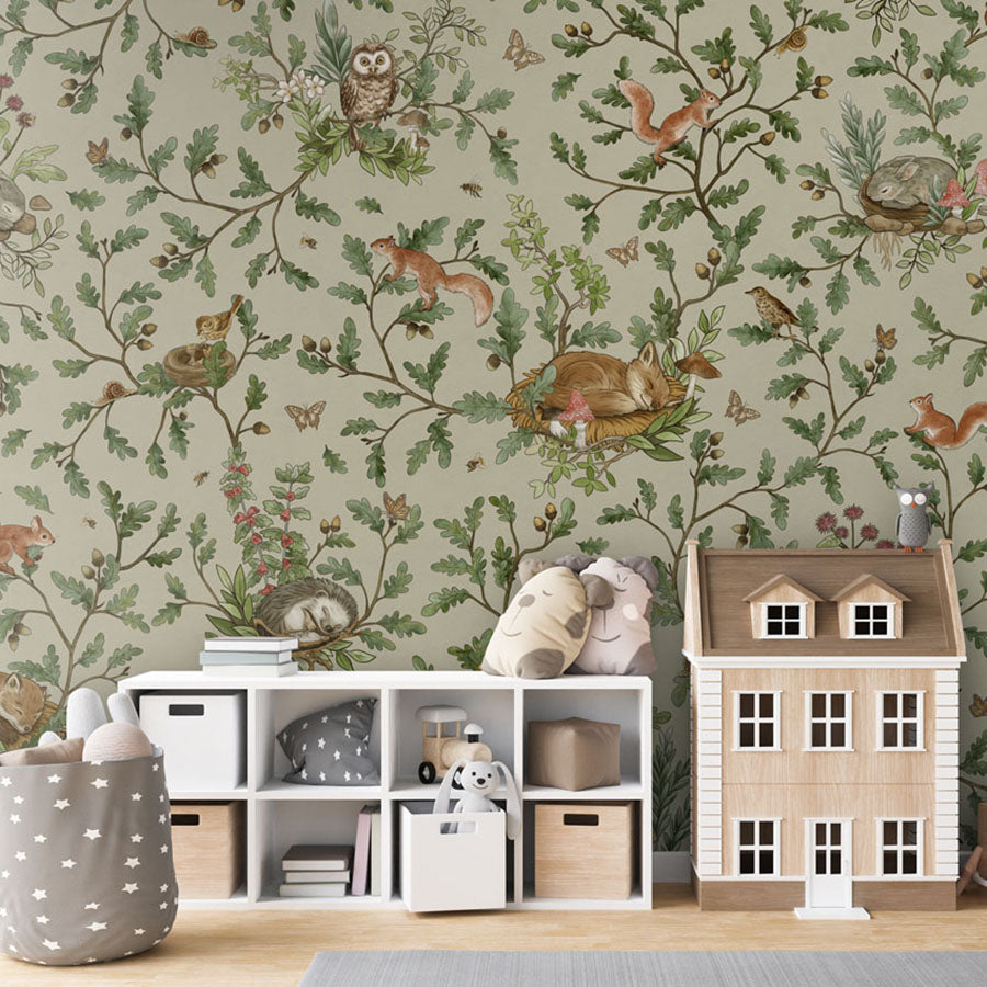 Playful Woods – Green wallpaper mural in a dolls house