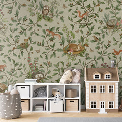 Playful Woods – Green wallpaper mural in a dolls house