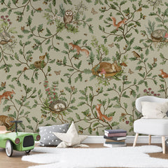 Playful Woods – Green wallpaper mural in a toy car
