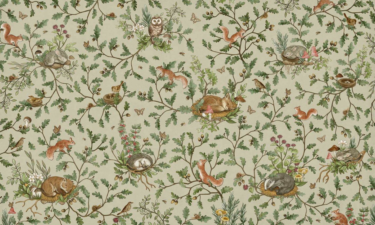 Playful Woods – Green wallpaper mural by Kikki Belle