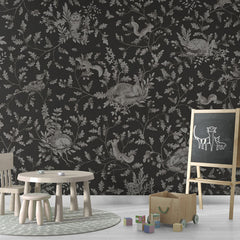 Playful Woods – Monochrome Black wallpaper mural in a chalkboard